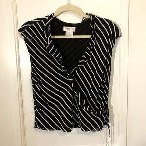 JONES NEW YORK Crossover Top, Black & White Striped, Women’s Size Large
